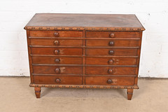 Antique Victorian Carved Mahogany Twelve-Drawer Collector’s Cabinet, Circa 1880s