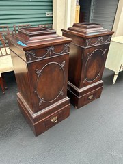 Pair of Late 20th Century Mahoghany George III Style Urns on Stands