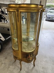 Antique French Mahogany & Ormolu Vitrine With Vernis Martin Panels c1890