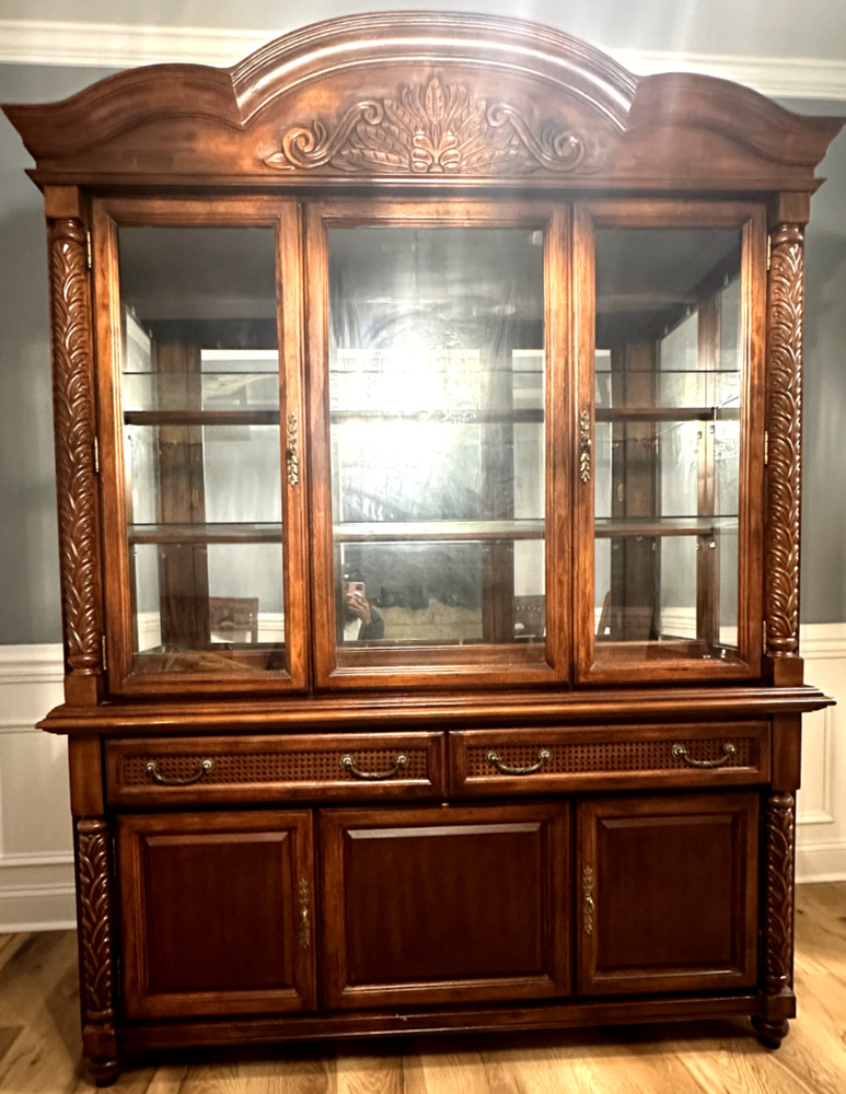 Antique China Cabinet China Closet with light 2-piece