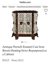 Antique French Victorian Cast Iron Cabinet–Enameled Floral Panels |Parisian Rare