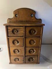 Antique Wooden Wall Apothecary Spice Chest Cabinet 8 Drawers Primitive Farmhouse