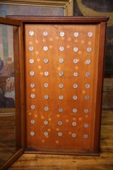 Antique Display Case Apothecary Cabinet Tiger Oak Locker Tags Keys Vintage Wood