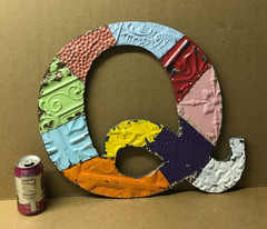 Decorative Salvaged Tin Ceiling 17″ Patchwork Mix Color Letter Q Metal 218-26B