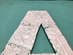 Decorative Salvage Tin Ceiling 16″ Patchwork Pink Metal VTG Letter A 1786-24B