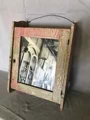 Antique Shabby Pink Wood Medicine Cabinet Vintage Mirror Chic Old 616-23B