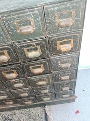 Original Vintage INDUSTRIAL FILING CABINET, Brass Handles/Fittings 36 Boxes