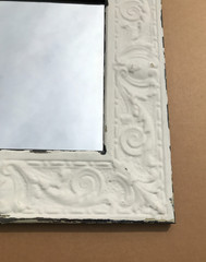 VTG Decorative White Salvaged Tin Ceiling 23″ SQ. Metal 13″ Mirror Old 640-26B