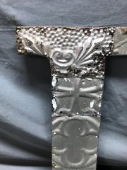 Decorative Salvage Tin Ceiling 16″ Patchwork Silver Metal VTG Letter D 1787-24B