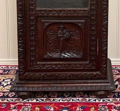 Antique French Breton Bookcase Armoire Linen Cab Wavy Glass Carved Chestnut 19th