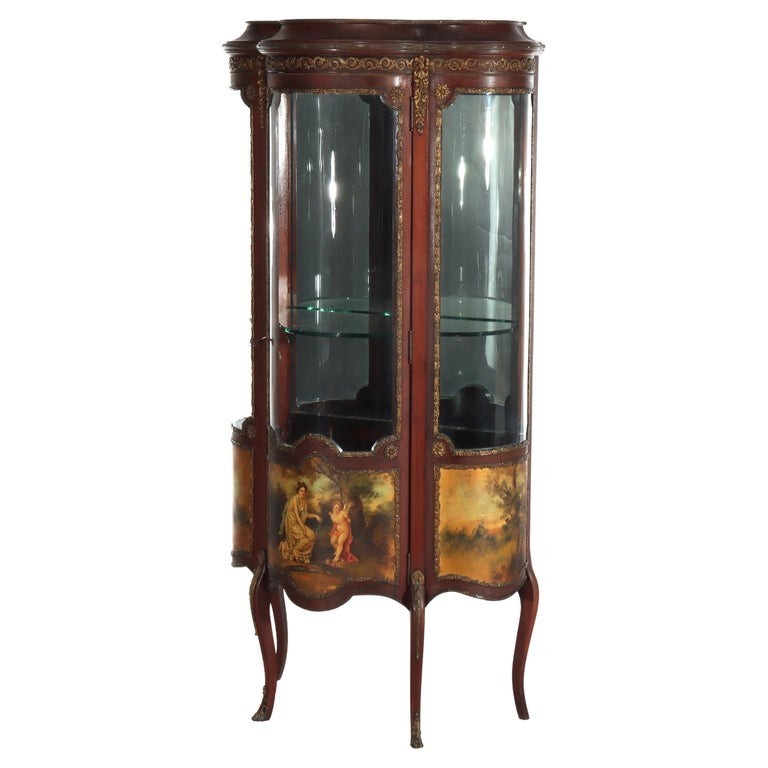 French Mahogany & Ormolu Vitrine With Vernis Martin Panels c1890