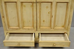 French Country Provincial Distressed Knotty Pine Wood 2 Part Cupboard Cabinet