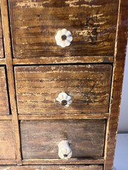 Antique Primitive Wood Apothecary Spice Cabinet Tabletop Or Hang Porcelain Knobs