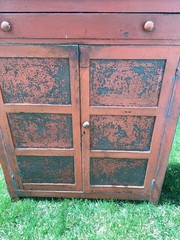 Antique 1880’s Folk Art Primitive Punched Tin Pie Safe Cabinet Old Red Paint
