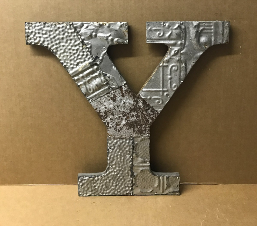Decorative Salvaged Tin Ceiling 16″ Patchwork Shabby Silver Letter Y Old 223-26B