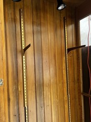 c1890 oak upright 2 door display cabinet 6’w x 85”h x 20”d – Four glass shelves