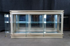 Hollywood Regency Off White Illuminated Display Cabinet Console Showcase Curio