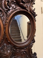 Antique Victorian Walnut Carved Mirror with Cherubs