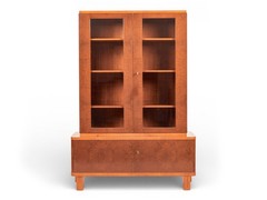 Art Deco Cherry & Burl Wood Display China or Bar Cabinet 1930s