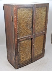 Antique Wooden Mini Storage Cabinet Original Old Fine Hand Crafted Brass Fitted