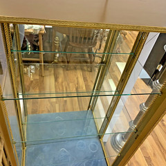 ATQ Gold Painted Wood Lighted Curio Cabinet + 3 Glass Shelves & Mirror 56″H 28″L