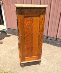 Antique Marble Top Barbers Cabinet Quarter Sawn Oak 1900s Era