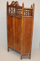 Antique Oak Hanging Corner Curio Cabinet Stick and Ball