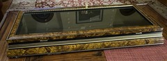 Gilt wood framed display cabinet with beaded edge decoration and 4 Glass Shelves