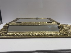 VTG Mirror Brass Glass Shoes Brushes Cabinet Continental Ornate Wall Hanging