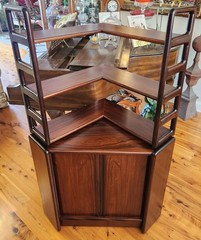 Mid-century Danish Rosewood Corner Cabinet w/Tambour Doors & Floating Shelf