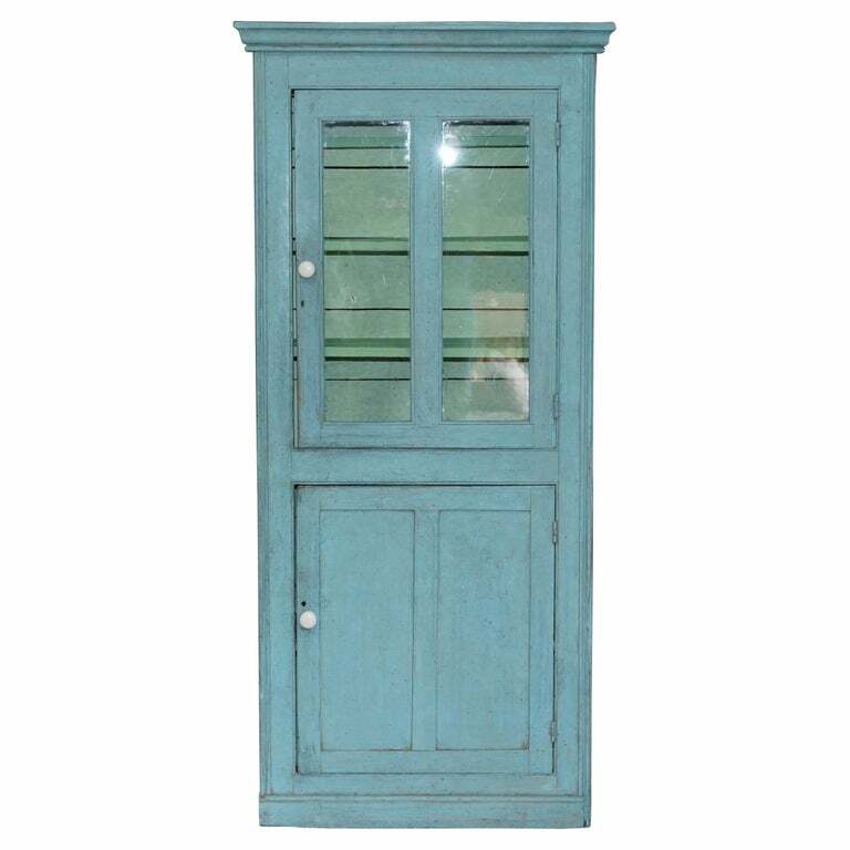 HAND PAINTED ANTIQUE VICTORIAN CIRCA 1860 PINE HOUSEKEEPERS CUPBOARD LINEN POTS