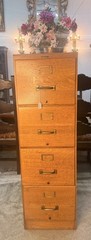 Antique American Tiger Oak Imperial Methods Co 4 Drawer Filing Cabinet 52″