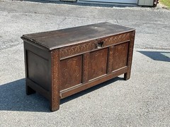 antique pilgrim period 17th c carved oak coffer primitive blanket chest