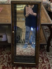Gilt wood framed display cabinet with beaded edge decoration and 4 Glass Shelves