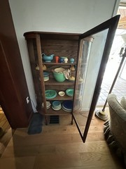 Antique Tiger Oak China Cabinet-Curved Glass Bow w/ Orig. Shipping Label