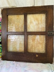 Antique Wood cabinet door Craftsman slag glass Primitive Hoosier architectural