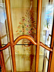 Large 77″ Hand Painted Maple? Wood Glass Display Cabinet Case 3 Shelf Ornate HTF