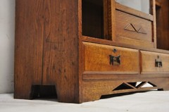 Antique Mission Oak Arts & Crafts Small Sliding Door Bookcase Curio with Drawers