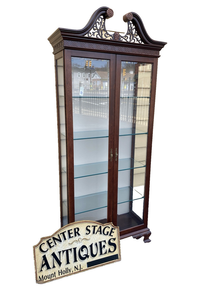 66239 Mahogany Arched Curio China Cabinet with Plate Glass Shelves