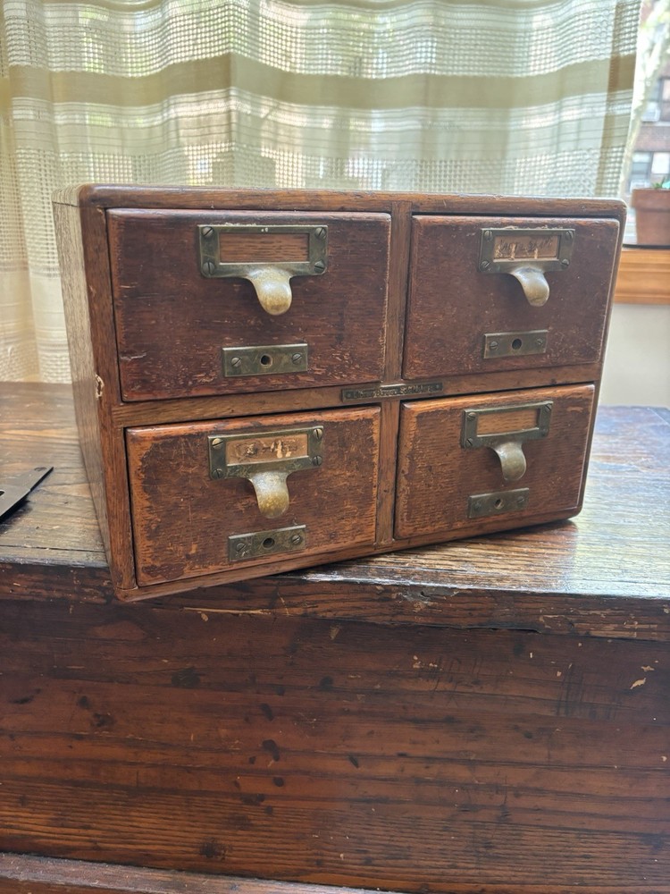Antique 4 Drawer Library Card Catalog Old File Cabinet