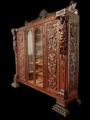 ANTIQUE FINEST MAGNIFICENT R. J. HORNER RENAISSANCE FIGURAL BOOKCASE CABINET