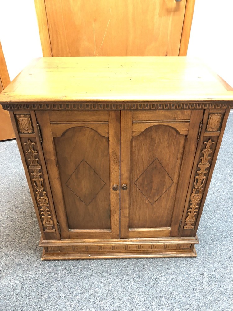 vintage Worm Wood Top Cabinet with 2 Doors & Fancy Work Front – 31″ tall