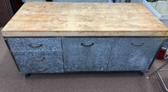 Antique Bakers Table Kitchen Center Island Store Counter 3″ Butchers Block Steel