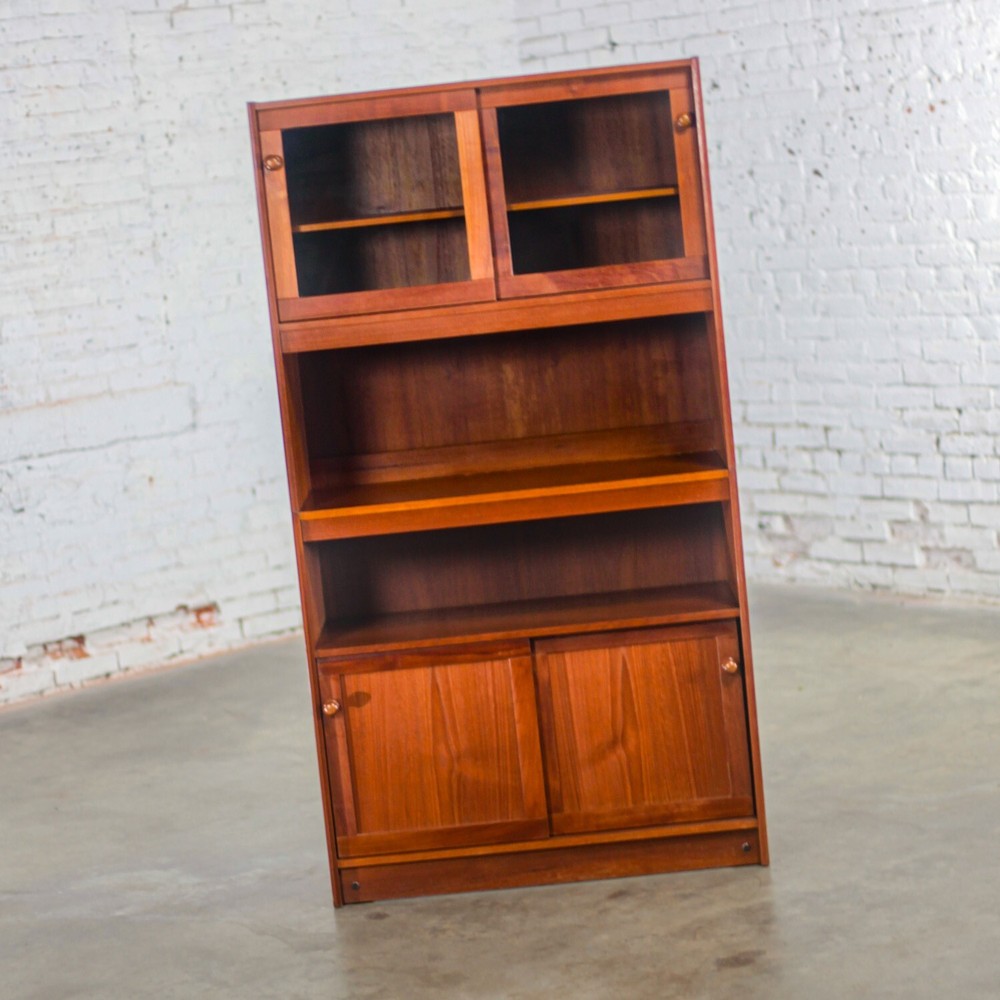 Scandinavian Modern Teak 2 Piece Display Cabinet or Bookcase Made in Denmark