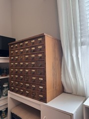 Antique Brown Wooden Multi-Drawer Cabinet with 40 Metal Handles, 1920-1949