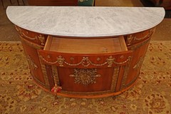 John Widdicomb Adam Style Faux Marble Walnut Demilune Commode Buffet Server