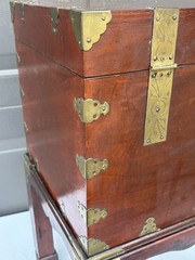 Vintage Korean Bandaji Chest On Stand With Ornate Brass Hardware, Lock & Key