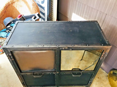 antique vintage industrial metal cabinet shelf workshop record storage iron