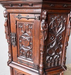 Vintage French Gothic Revival Cabinet/Console/Sideboard, Highly Carved Oak Wood