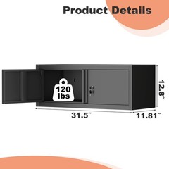 Small-Black Wall-Mounted Metal Cabinet With Lock And Adjustable Shelves